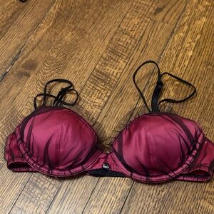 La Zenza Cherry Red With Black Mesh Overlay Push Up Bra 32B